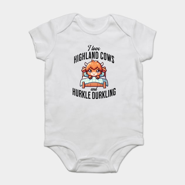 I love Highland Cows and Hurkle Durkling fun Scottish design Baby Bodysuit by Luxinda